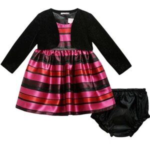 Youngland Baby 3 pc holiday dress shrug,diaper cover, black, rhinestones, 12 mos